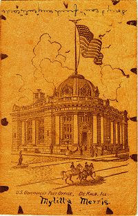 DeKalb Post Office on a Leather Postcard