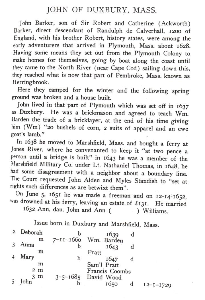 First Generation of John of Duxbury